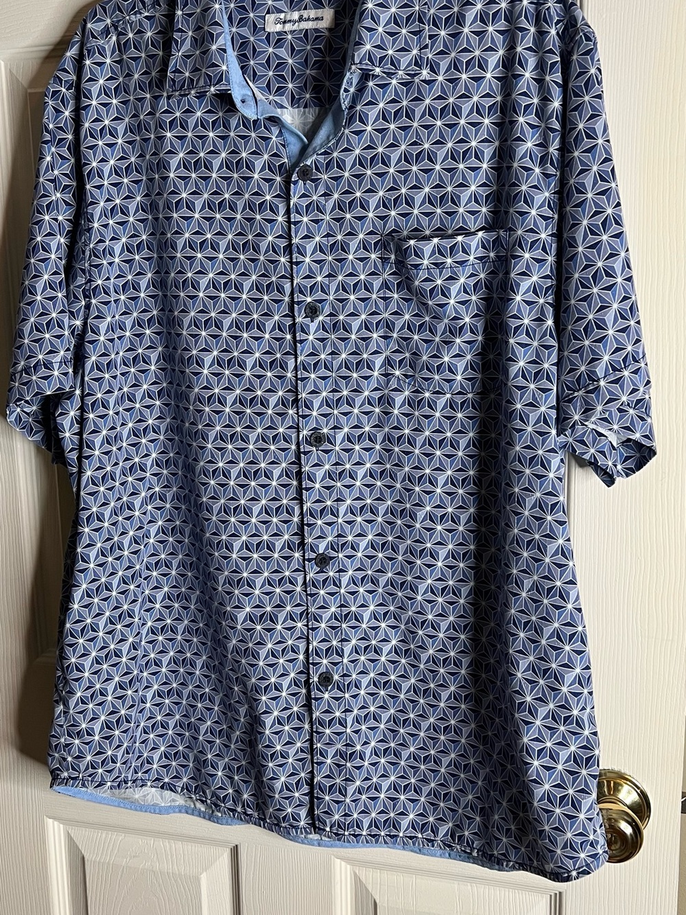 Tommy Bahama Costa Geo Mosaic Print Camp Shirt Mens Blue Silk Blend